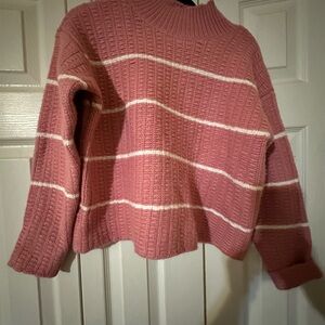 Ann Taylor Women's Pink Striped crop length Sweater